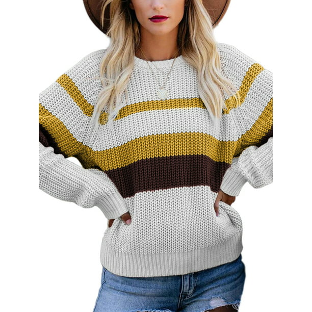 Women Cashmere Oversized Knitted Crew Neck Long Sleeve Pullover Casual Sweater